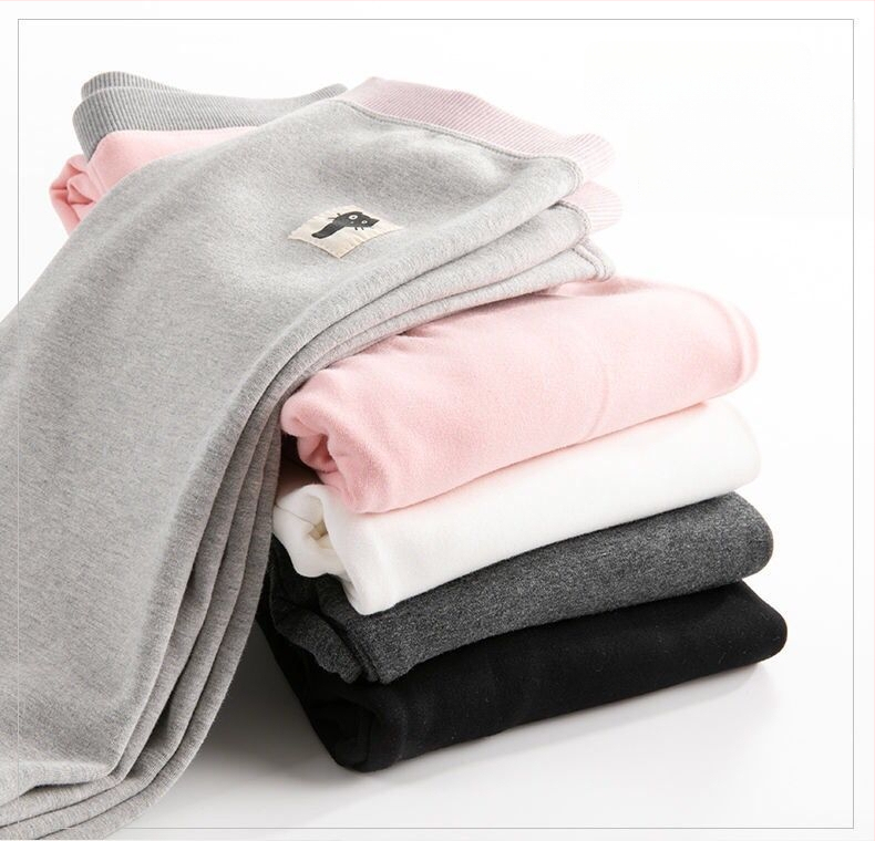 Colanți cu fleece din bumbac pentru iarnă, material gros, talie mediu-înaltă, lungime cropped, croi slim