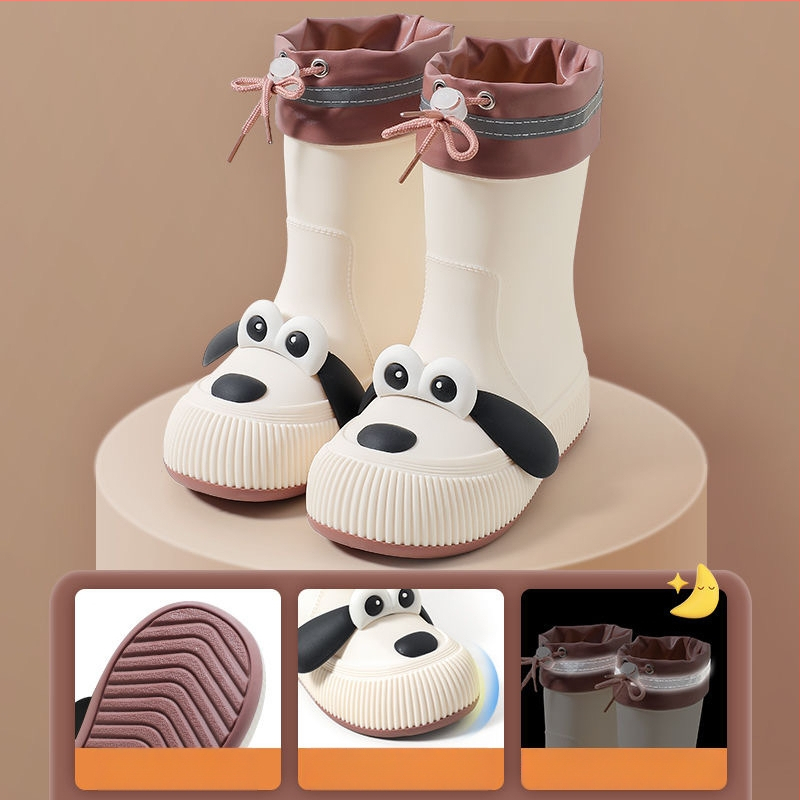 Cizme de ploaie pentru copii, model Cartoon, partea superioară din PVC, înălțime mid-calf, căptușite cu fleece, unisex, vârste 13–16