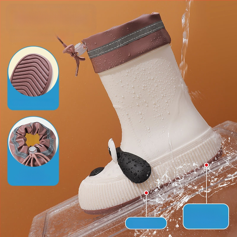 Cizme de ploaie pentru copii, model Cartoon, partea superioară din PVC, înălțime mid-calf, căptușite cu fleece, unisex, vârste 13–16