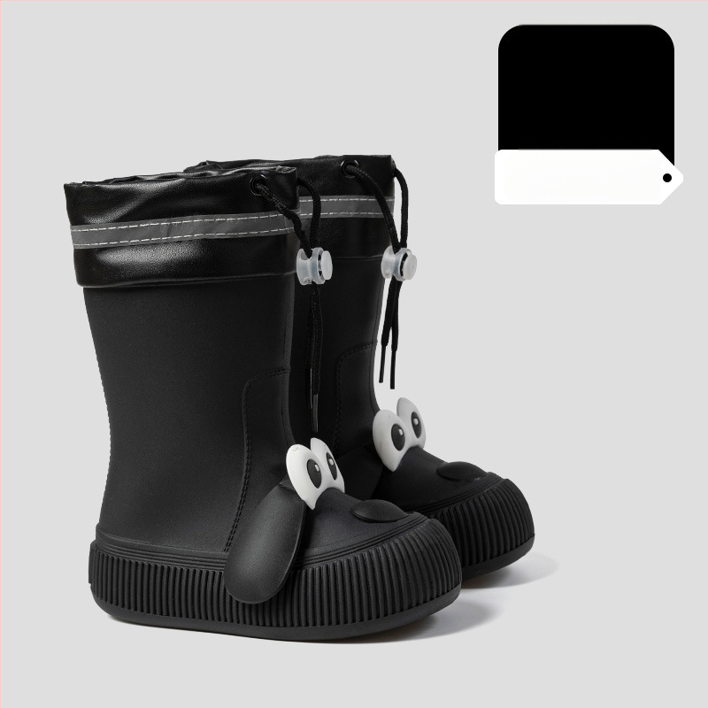 Cizme de ploaie pentru copii, model Cartoon, partea superioară din PVC, înălțime mid-calf, căptușite cu fleece, unisex, vârste 13–16