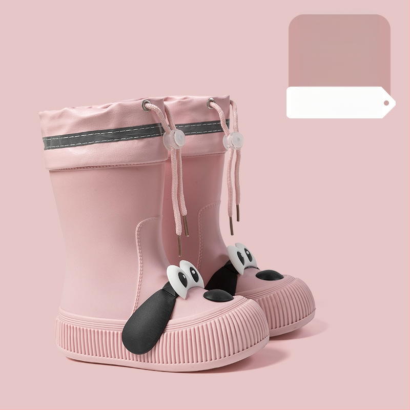 Cizme de ploaie pentru copii, model Cartoon, partea superioară din PVC, înălțime mid-calf, căptușite cu fleece, unisex, vârste 13–16