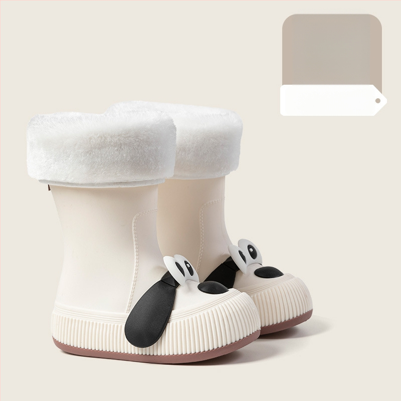 Cizme de ploaie pentru copii, model Cartoon, partea superioară din PVC, înălțime mid-calf, căptușite cu fleece, unisex, vârste 13–16