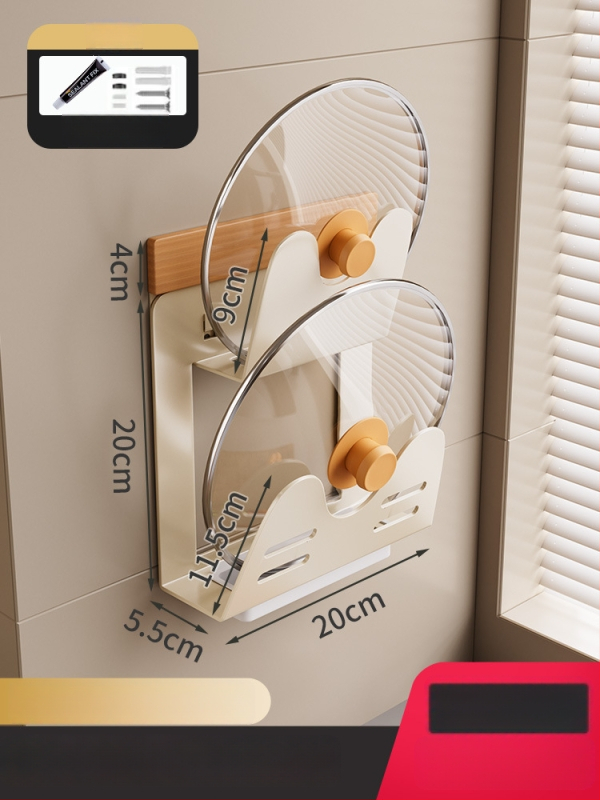 Kuhinjski regal iz drvenog drveta, krem stil – zidni, bez bušenja, odvojivi i perivi, višenamjenski spremnik za začine i nože