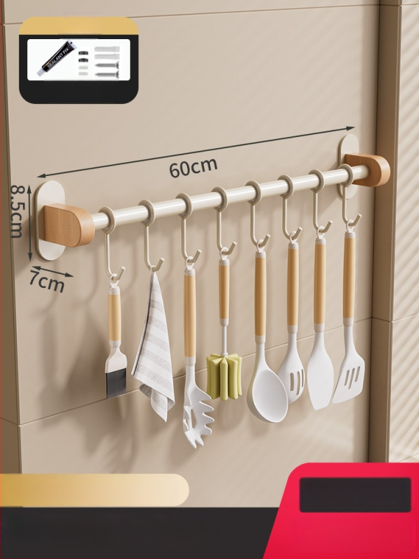 Kuhinjski regal iz drvenog drveta, krem stil – zidni, bez bušenja, odvojivi i perivi, višenamjenski spremnik za začine i nože