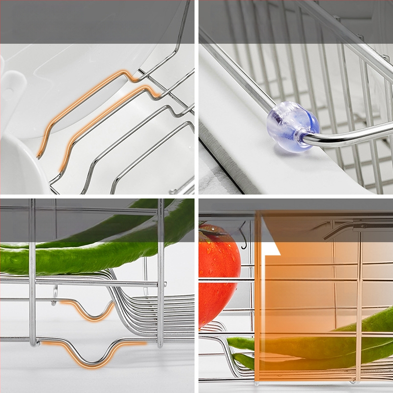 Τελεσκοπικός κάδος από ανοξείδωτο χάλυβα 201 με λαβή — αναδιπλούμενο ράφι κουζίνας για πλύσιμο λαχανικών, μοντέρνος μινιμαλιστικός σχεδιασμός