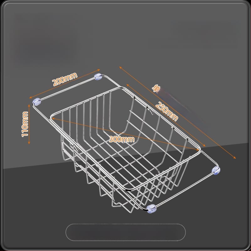 Τελεσκοπικός κάδος από ανοξείδωτο χάλυβα 201 με λαβή — αναδιπλούμενο ράφι κουζίνας για πλύσιμο λαχανικών, μοντέρνος μινιμαλιστικός σχεδιασμός