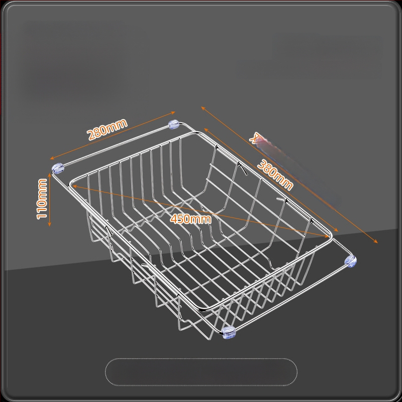 Τελεσκοπικός κάδος από ανοξείδωτο χάλυβα 201 με λαβή — αναδιπλούμενο ράφι κουζίνας για πλύσιμο λαχανικών, μοντέρνος μινιμαλιστικός σχεδιασμός