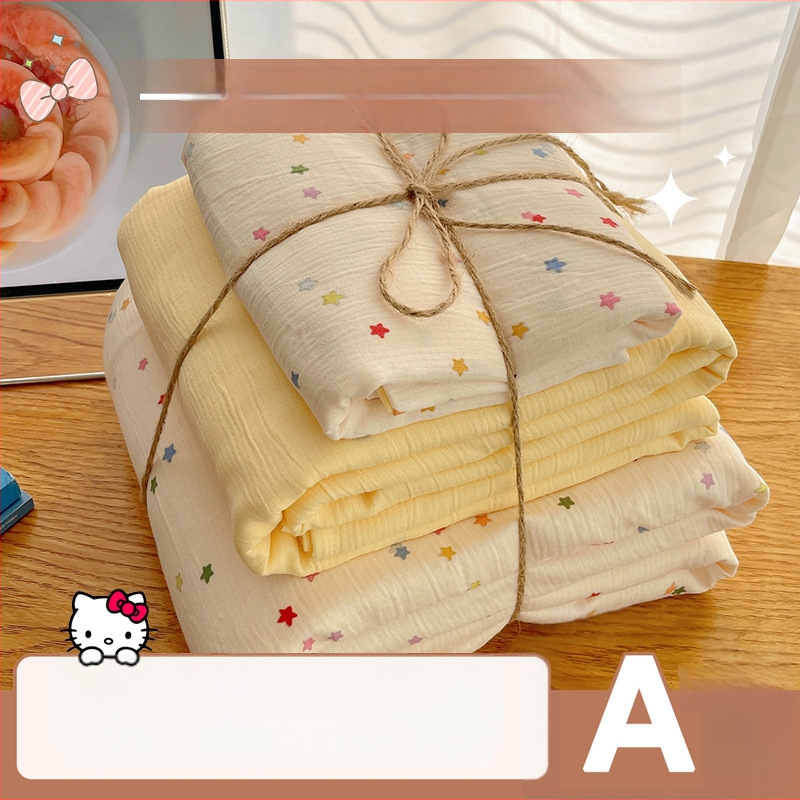 Set de lenjerie de pat din bumbac spălat, patru piese, pentru cămine studențești, patru sezoane, model floral vegetal