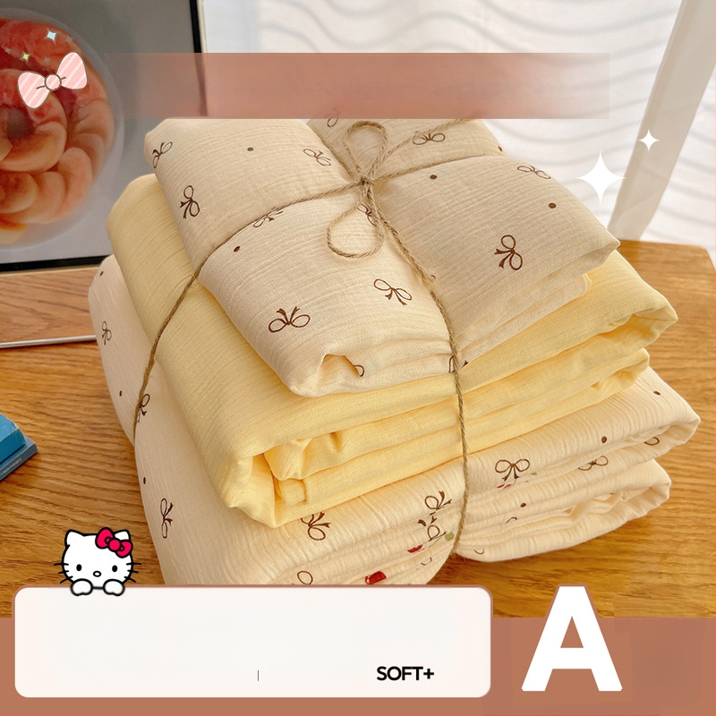 Set de lenjerie de pat din bumbac spălat, patru piese, pentru cămine studențești, patru sezoane, model floral vegetal