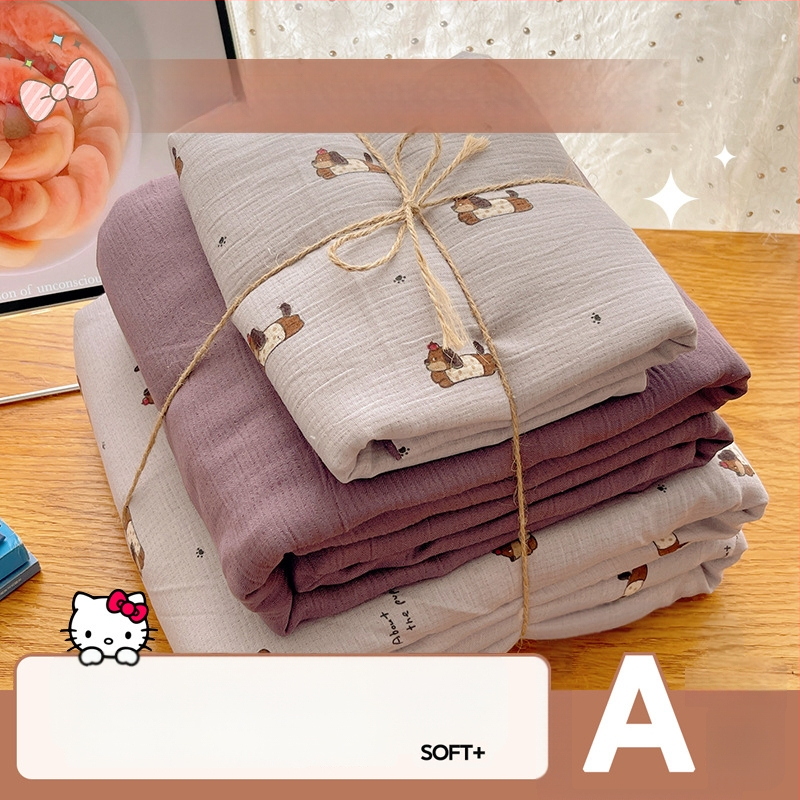 Set de lenjerie de pat din bumbac spălat, patru piese, pentru cămine studențești, patru sezoane, model floral vegetal