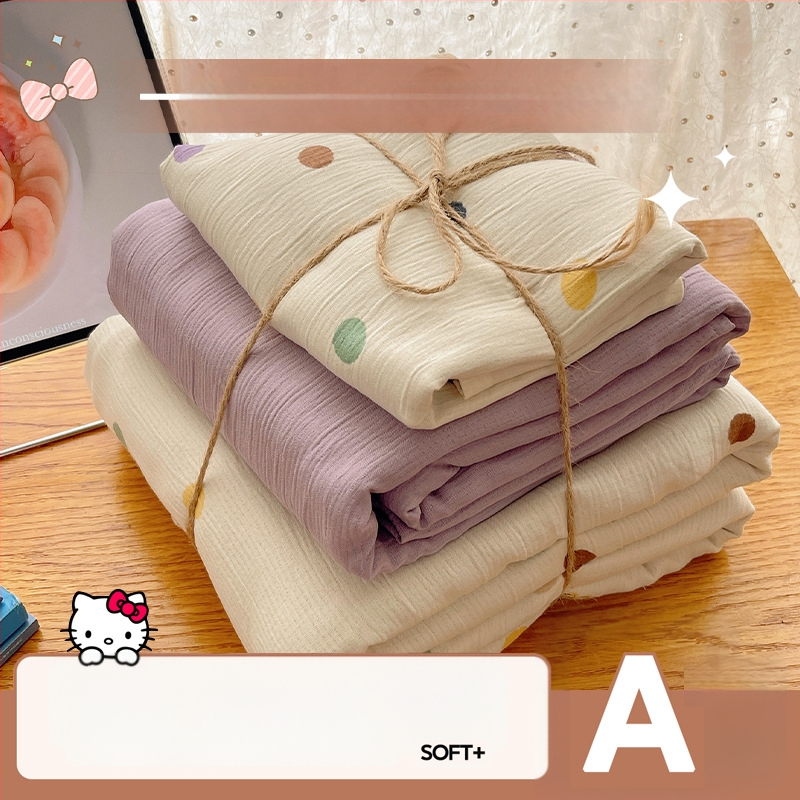 Set de lenjerie de pat din bumbac spălat, patru piese, pentru cămine studențești, patru sezoane, model floral vegetal