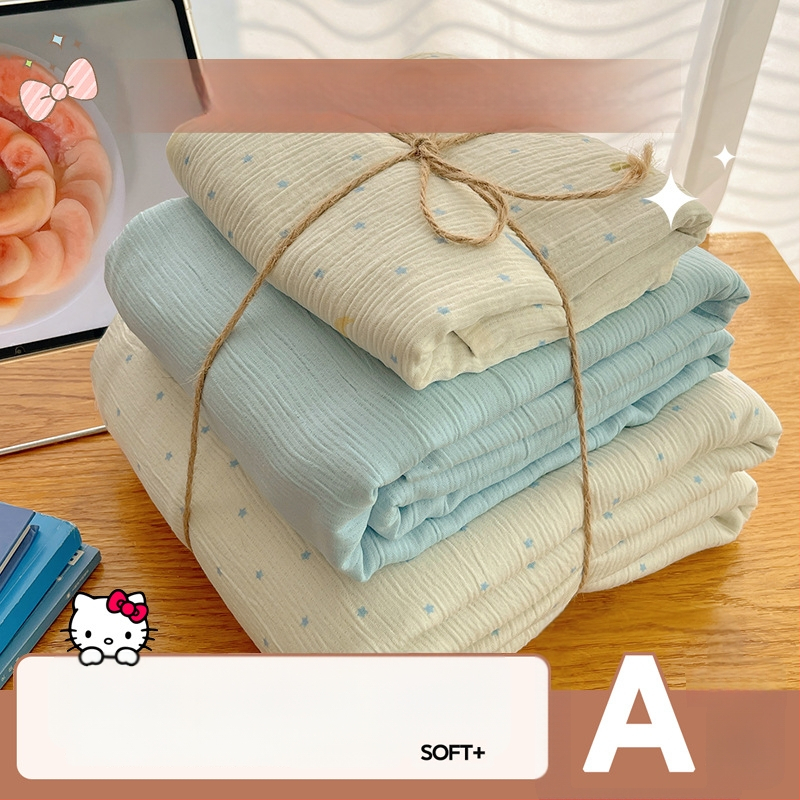 Set de lenjerie de pat din bumbac spălat, patru piese, pentru cămine studențești, patru sezoane, model floral vegetal