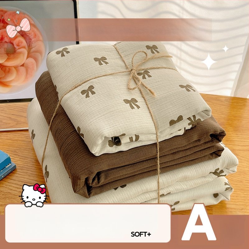 Set de lenjerie de pat din bumbac spălat, patru piese, pentru cămine studențești, patru sezoane, model floral vegetal