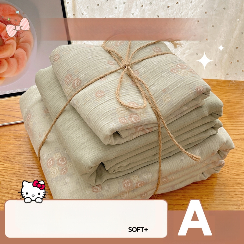 Set de lenjerie de pat din bumbac spălat, patru piese, pentru cămine studențești, patru sezoane, model floral vegetal