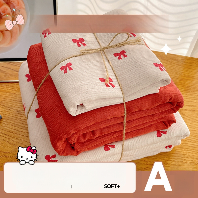 Set de lenjerie de pat din bumbac spălat, patru piese, pentru cămine studențești, patru sezoane, model floral vegetal