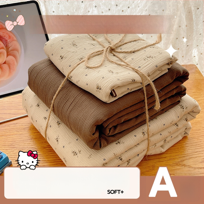 Set de lenjerie de pat din bumbac spălat, patru piese, pentru cămine studențești, patru sezoane, model floral vegetal