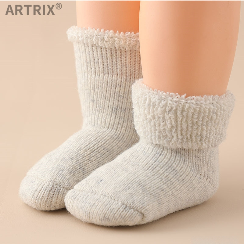 Χειμερινές μάλλινες κάλτσες για μωρά και παιδιά, παχιές, μακριές, χωρίς φτέρνα, unisex