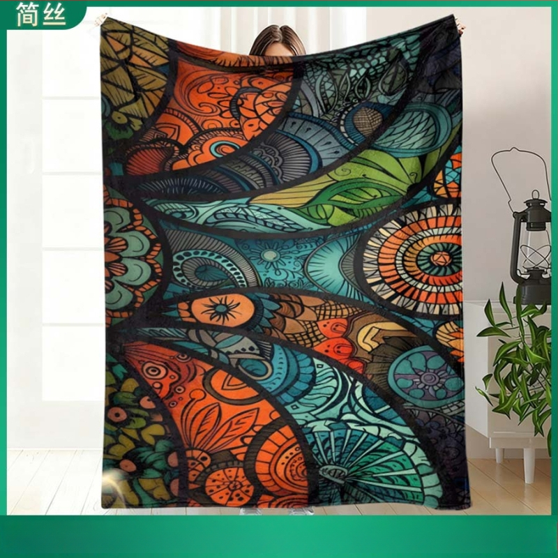 Cuvertură de somn din flanel, poliester, cu model geometric etnic și artă abstractă, personalizabilă, pentru toate anotimpurile, ușoară sub 300 g