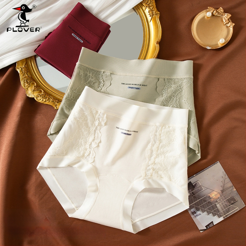 Γυναικεία βαμβακερά σλιπς με δαντέλα και ζακάρ, μεσαία-υψηλή μέση, πλήρης κάλυψη ισχίων, υψηλή ελαστικότητα