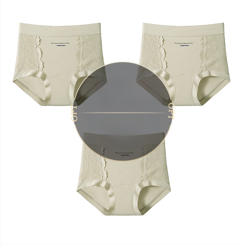 Γυναικεία βαμβακερά σλιπς με δαντέλα και ζακάρ, μεσαία-υψηλή μέση, πλήρης κάλυψη ισχίων, υψηλή ελαστικότητα