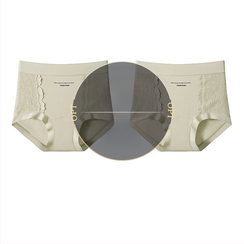 Γυναικεία βαμβακερά σλιπς με δαντέλα και ζακάρ, μεσαία-υψηλή μέση, πλήρης κάλυψη ισχίων, υψηλή ελαστικότητα