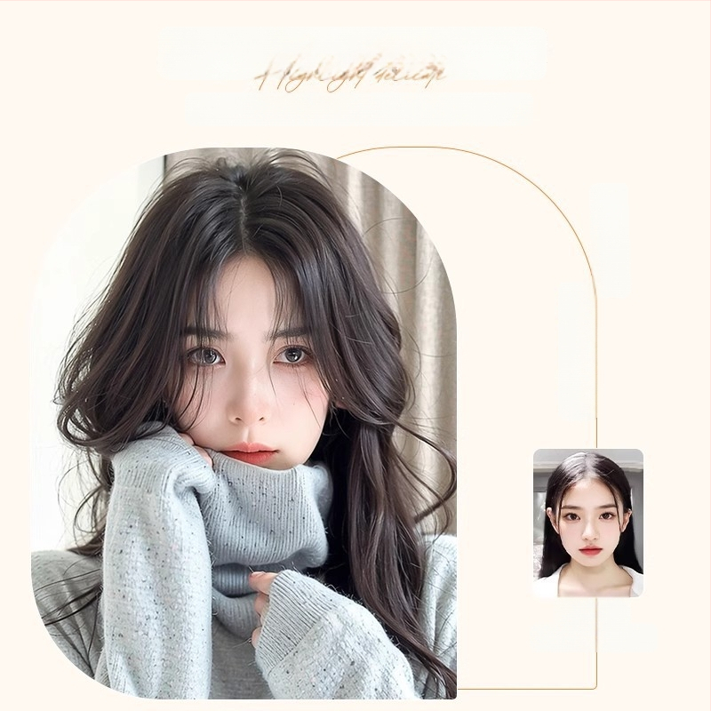 Перука с бретон за жени – обем в короната, покрива посивяване, централно разделен бретон, влакна устойчиви на висока температура, половин ръчно преплетена