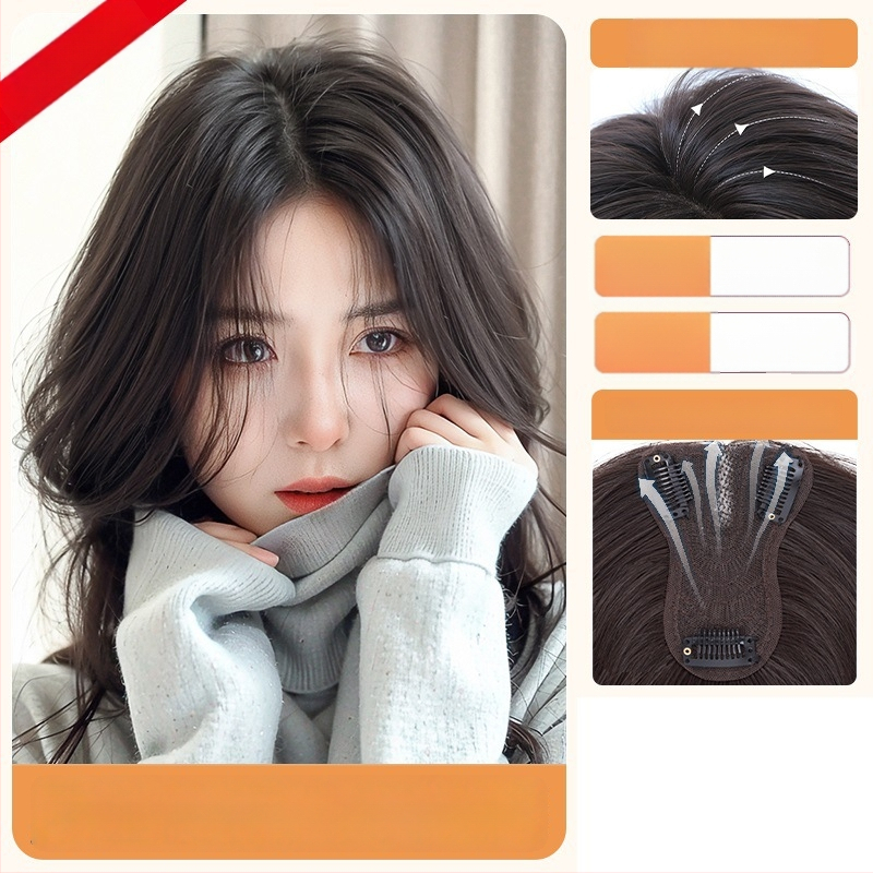 Перука с бретон за жени – обем в короната, покрива посивяване, централно разделен бретон, влакна устойчиви на висока температура, половин ръчно преплетена