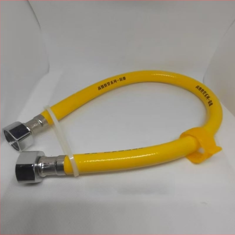 PVC výbušne odolná hadica s hlavou z nerezovej ocele a mosadzou pre vstup horúcej a studenej vody, 1.6 MPa, 5–85°C, ručné závitové pripojenie