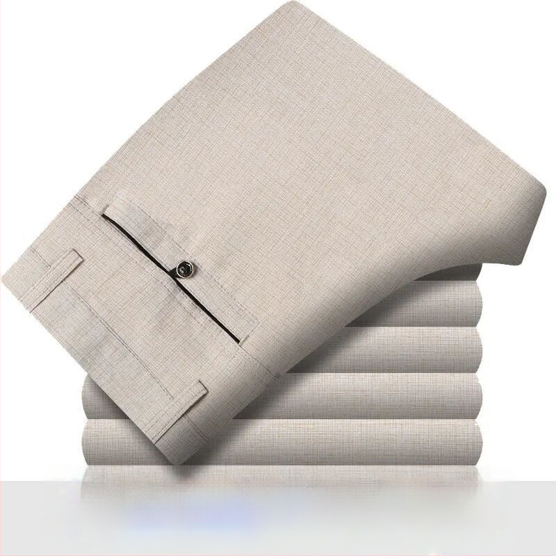 Ανδρικά casual παντελόνια καλοκαιριού από βαμβάκι-λινό, ελαφριά, ψηλή μέση, ίσια γραμμή, φερμουάρ, διαπνοή