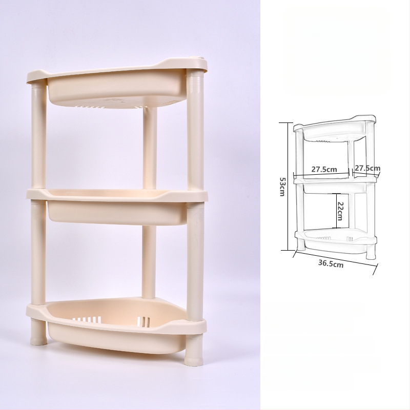 Etajeră de depozitare din plastic, cu bază triunghiulară tripod, pentru baie și bucătărie, 3 etaje, încărcare 5–10 kg