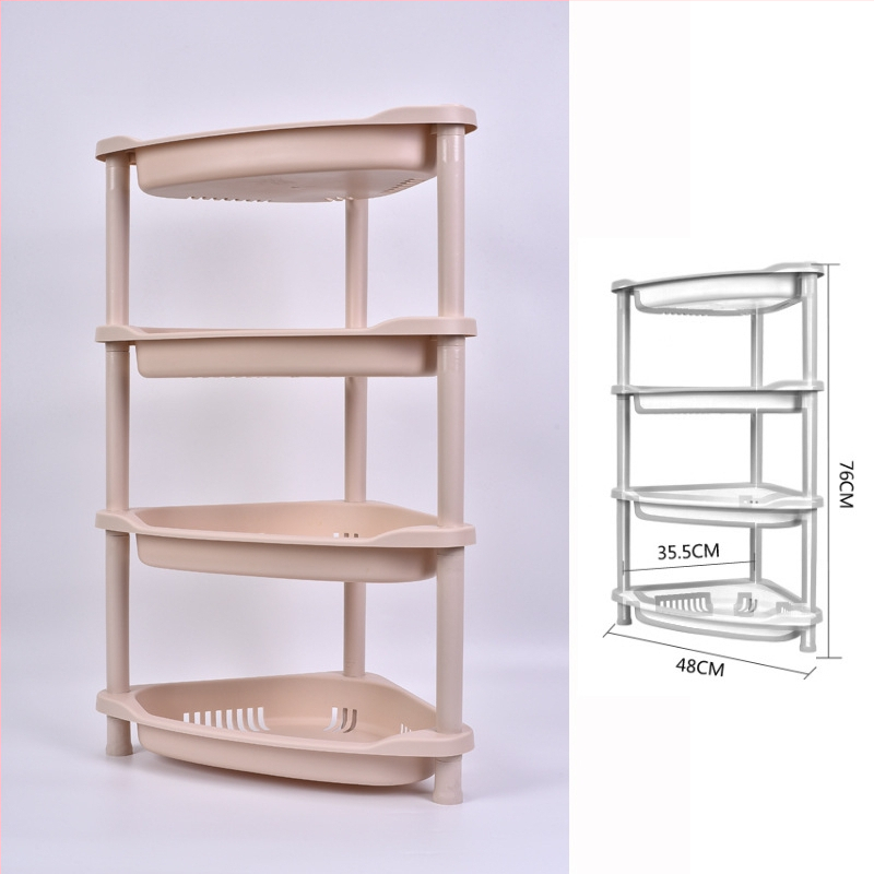 Etajeră de depozitare din plastic, cu bază triunghiulară tripod, pentru baie și bucătărie, 3 etaje, încărcare 5–10 kg
