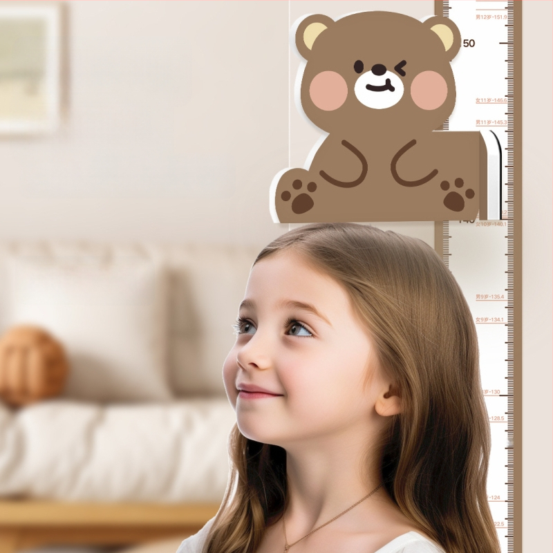 Gyermekek magasságmérő falikép – 3D Cartoon dizájn, PVC, vízálló, aranyos állatmintával, 1 darab