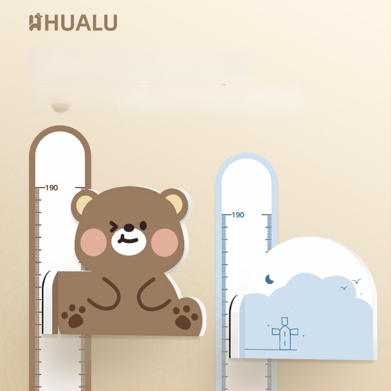 Gyermekek magasságmérő falikép – 3D Cartoon dizájn, PVC, vízálló, aranyos állatmintával, 1 darab