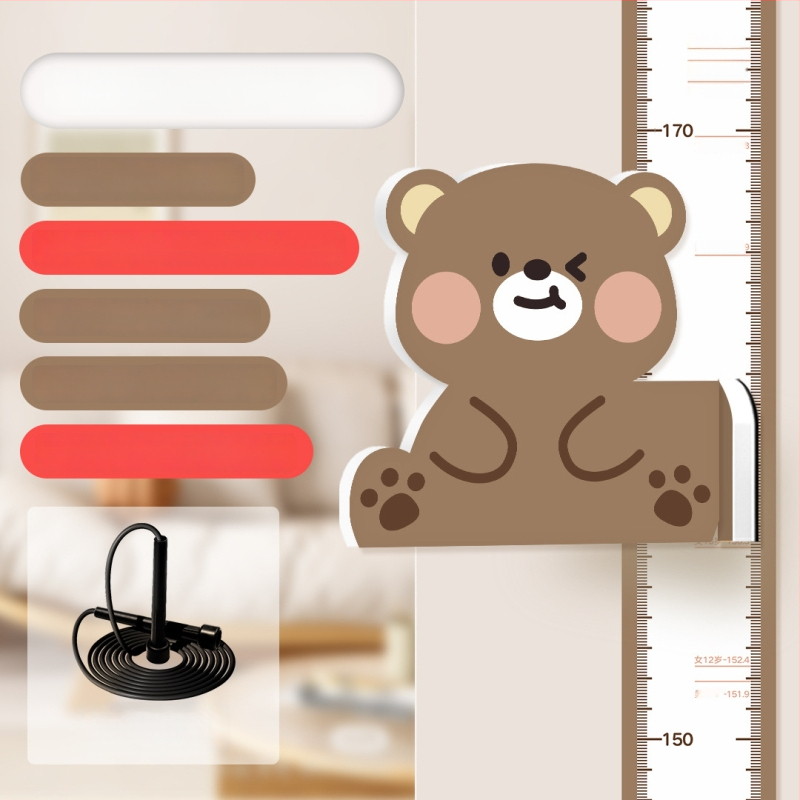 Gyermekek magasságmérő falikép – 3D Cartoon dizájn, PVC, vízálló, aranyos állatmintával, 1 darab