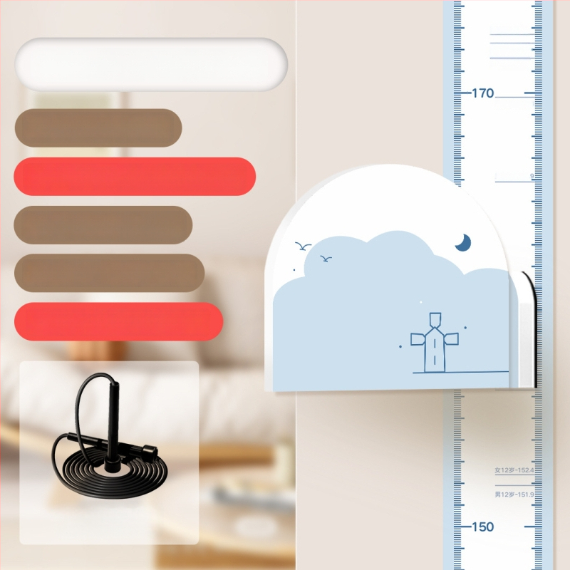 Gyermekek magasságmérő falikép – 3D Cartoon dizájn, PVC, vízálló, aranyos állatmintával, 1 darab