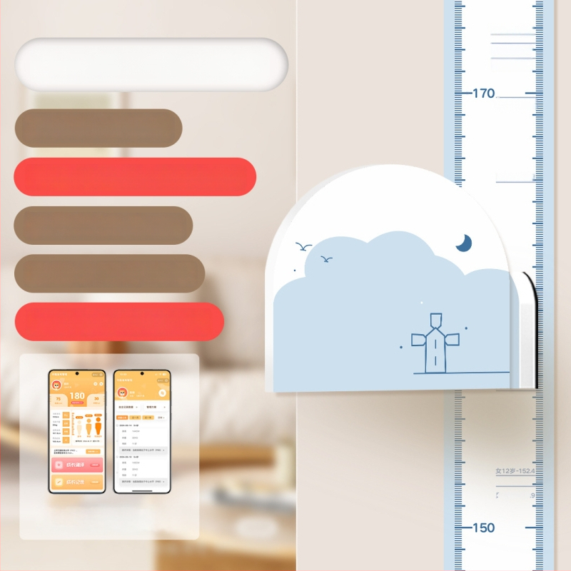 Gyermekek magasságmérő falikép – 3D Cartoon dizájn, PVC, vízálló, aranyos állatmintával, 1 darab