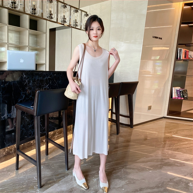 Rochie de maternitate, A-line, fără mâneci, Modal cu Spandex, guler în formă de U, culoare solidă
