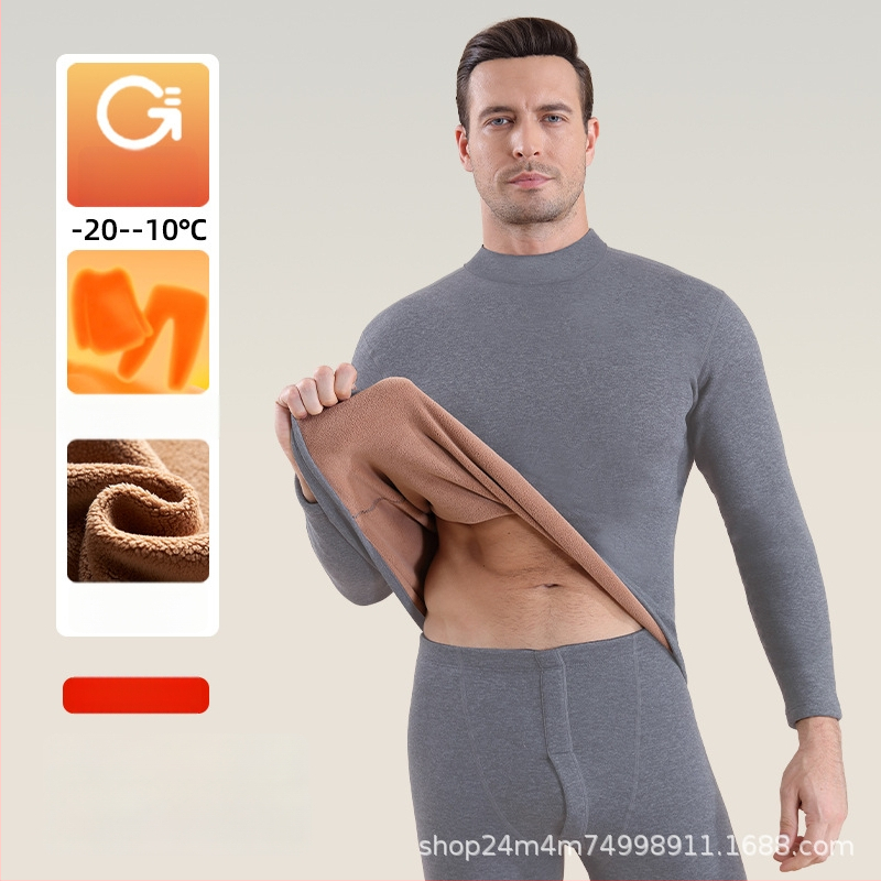 Set termic unisex din lambswool, grosime 420 g, antibacterian, țesătură dublă, cu glugă