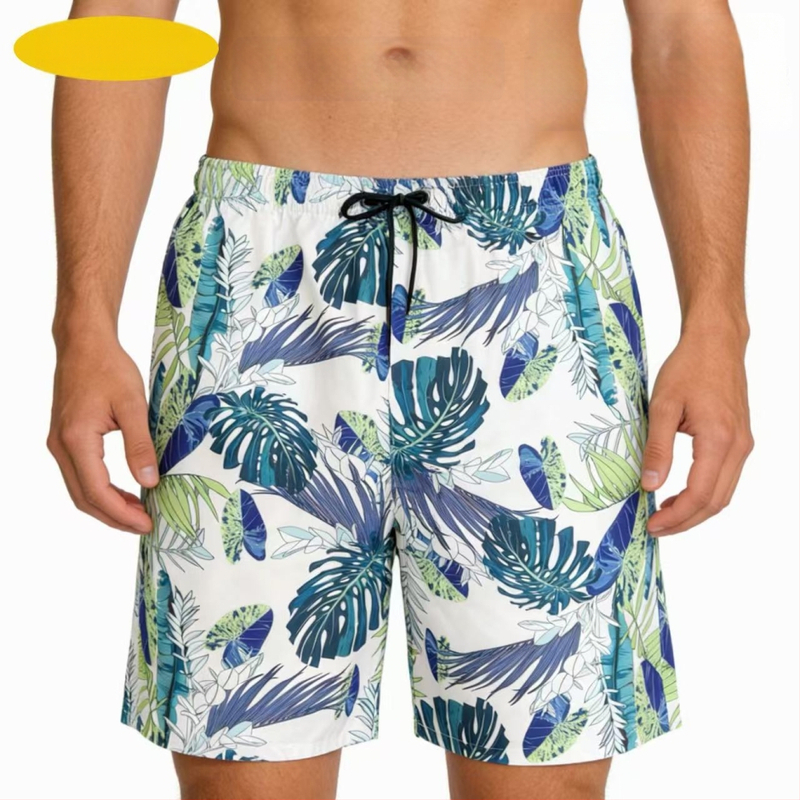Muške plažne šorceve, opušten kroj, otisak, poliester 90–95%, 150 g