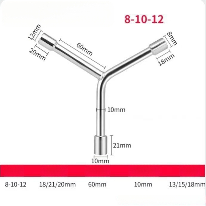 Three-Prong Socket Wrench, Extended Y-Type, Multi-Functional Triangle Socket, High-Carbon Steel for Motorcycle Tire Repair