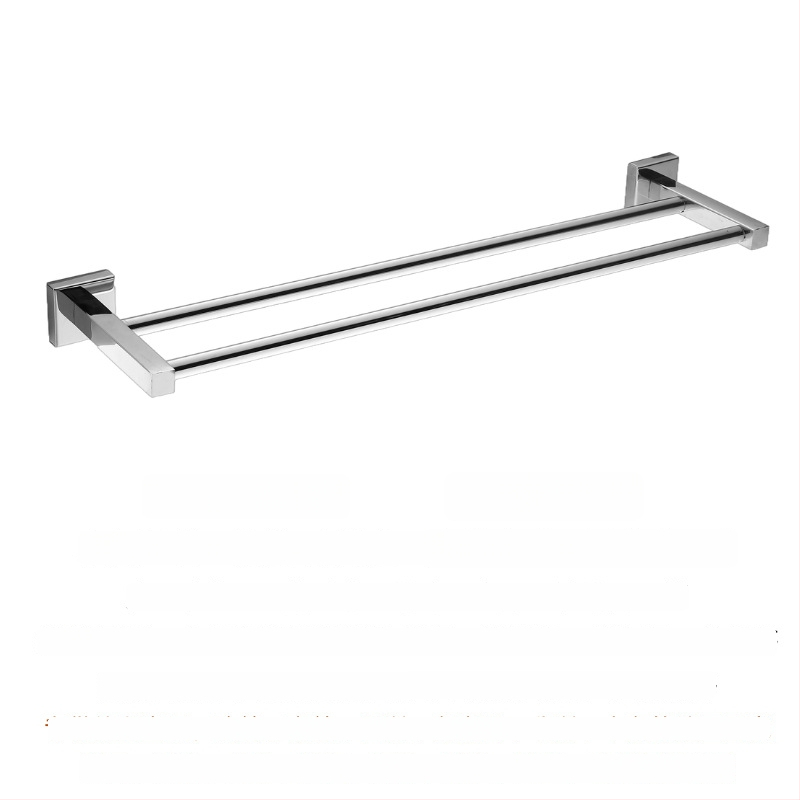304 rozsdamentes acél törölközőtartó, falra szerelhető, egylábu vagy kettős rúddal, polírozott felület, 2 rétegű tárolás