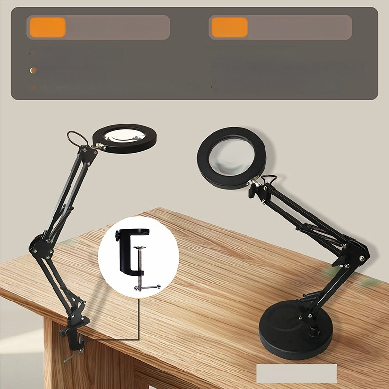 Φωτιστικό LED γραφείου με προστασία ματιών, μακρύ βραχίονας και αναδιπλούμενος μεγεθυντικός φακός, 6–10W, τροφοδοσία USB, CE πιστοποιημένο, CRI 80–89, τάση ≤36V