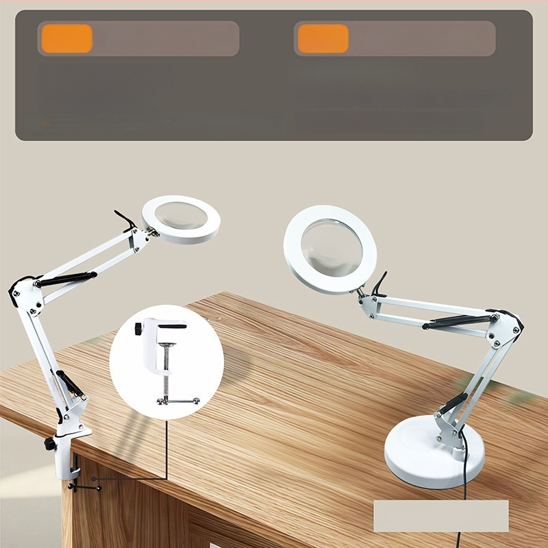 Φωτιστικό LED γραφείου με προστασία ματιών, μακρύ βραχίονας και αναδιπλούμενος μεγεθυντικός φακός, 6–10W, τροφοδοσία USB, CE πιστοποιημένο, CRI 80–89, τάση ≤36V