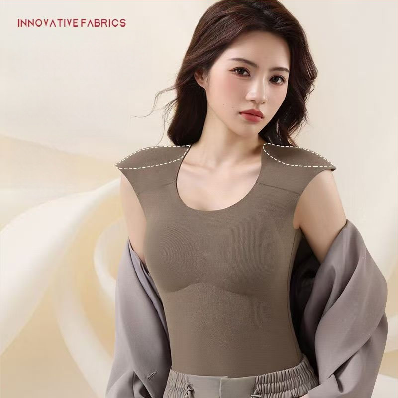 Vestă termică pentru femei cu pernă pentru bust, elasticitate ridicată, fleece periat, țesătură Derong din acrilic, 161–180 g/m²