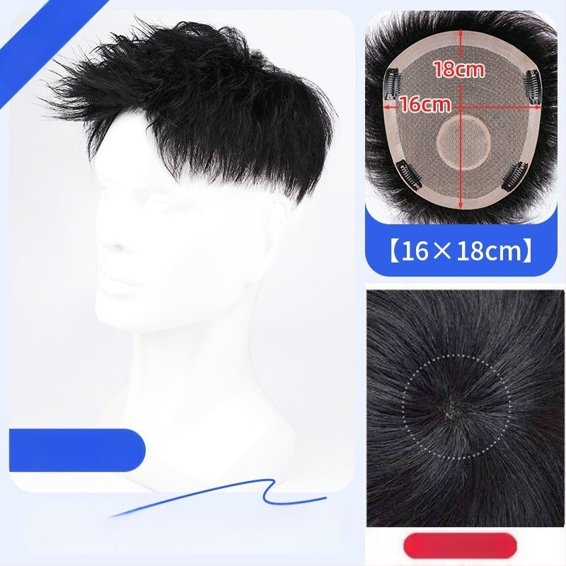 Férfi paróka valódi hajból – Amerikai stílusú elülső hajrész, rövid hossz, természetes megjelenés, mechanikus kivitel