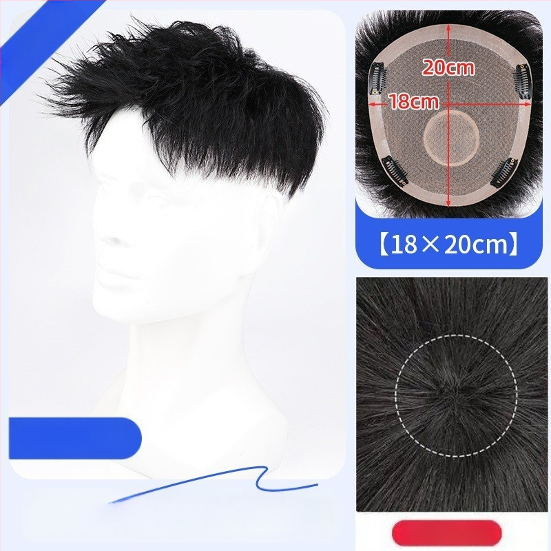 Férfi paróka valódi hajból – Amerikai stílusú elülső hajrész, rövid hossz, természetes megjelenés, mechanikus kivitel