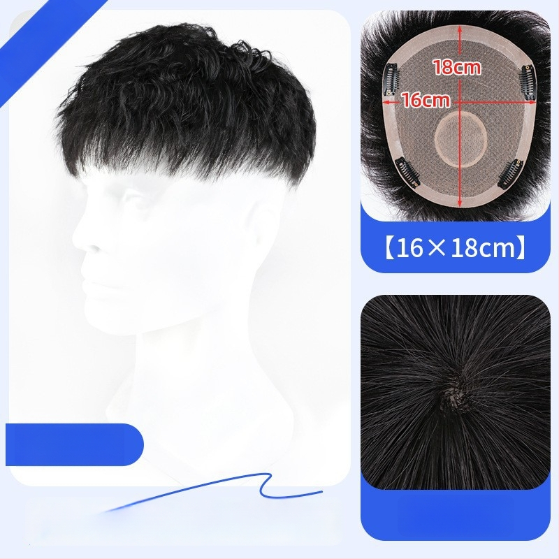 Férfi paróka valódi hajból – Amerikai stílusú elülső hajrész, rövid hossz, természetes megjelenés, mechanikus kivitel