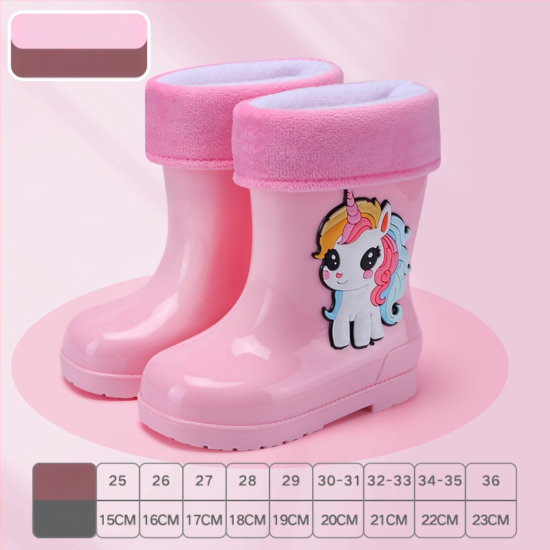 Cizme de ploaie pentru copii – imprimeu desen animat, PVC, toc mic 1–3 cm, înălțime tub medie, pentru toate sezoanele, unisex