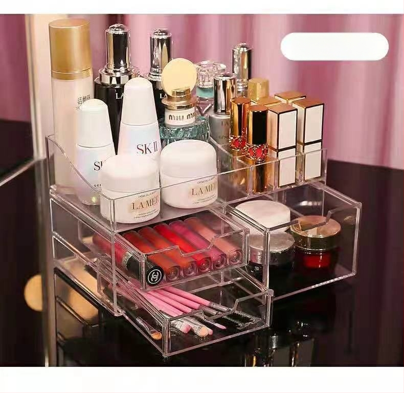 Преносима кутия за козметика за съхранение с голям капацитет, ABS материал, капак с отваряне, прахоустойна, с разширителен слой