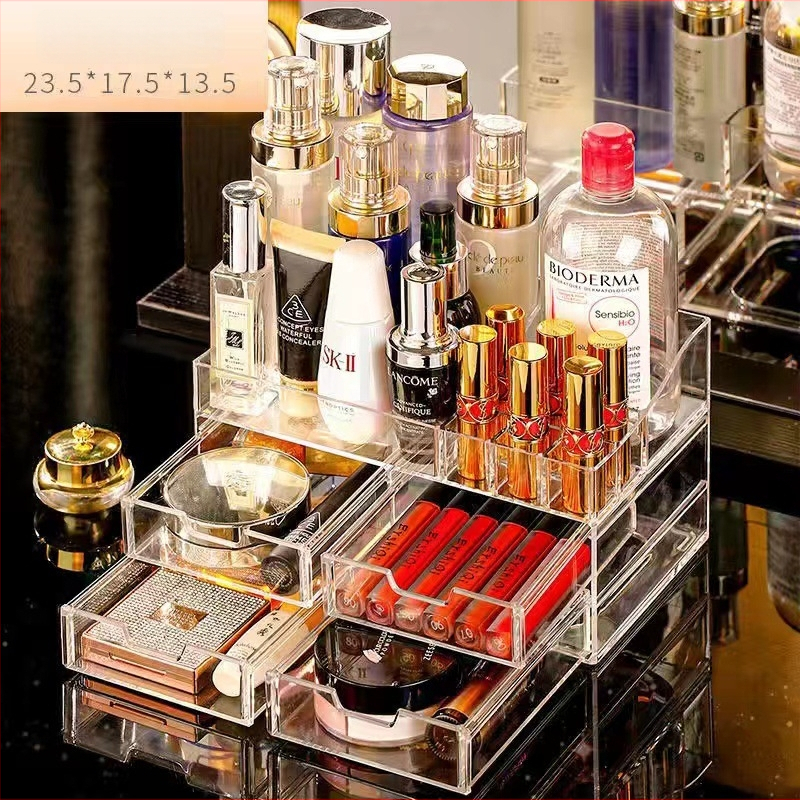 Преносима кутия за козметика за съхранение с голям капацитет, ABS материал, капак с отваряне, прахоустойна, с разширителен слой